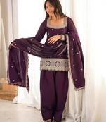 Women's Gorgeous Embroidery Roman Silk Fabric Straight Kurta Shalwar and Dupatta Set
