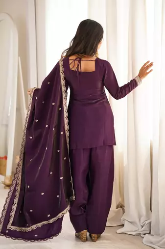Women's Gorgeous Embroidery Roman Silk Fabric Straight Kurta Shalwar and Dupatta Set