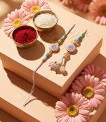 set of 2 floral design bhaiya bhabhi rakhi with roli chawal chandan mishri