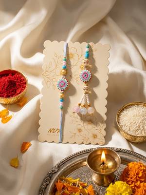 set of 2 floral design bhaiya bhabhi rakhi with roli chawal chandan mishri 3