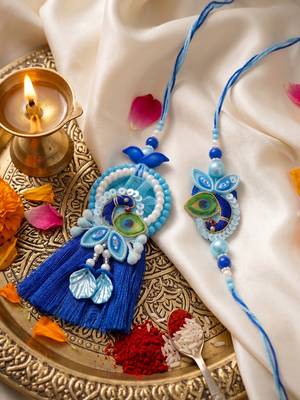 set of 2 peacock design bhaiya bhabhi rakhi with roli chawal chandan mishri 2