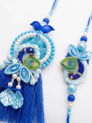 set of 2 peacock design bhaiya bhabhi rakhi with roli chawal chandan mishri 4