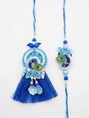 set of 2 peacock design bhaiya bhabhi rakhi with roli chawal chandan mishri 5