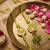set of 2 artificial beads mirror work bhaiya bhabhi rakhi with roli chawal chandan