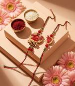 set of 2 artificial beads bhaiya bhabhi rakhi with roli chawal chandan mishri
