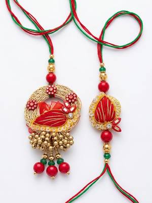 set of 2 artificial beads bhaiya bhabhi rakhi with roli chawal chandan mishri 4