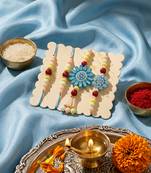 set of 4 family pack beaded thread rakhi with roli chawal chandan mishri
