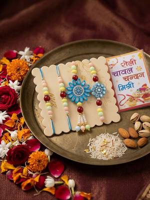 set of 4 family pack beaded thread rakhi with roli chawal chandan mishri 2