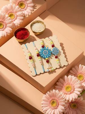 set of 4 family pack beaded thread rakhi with roli chawal chandan mishri 3