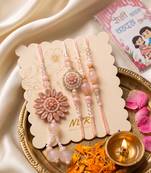 set of 4 beaded family pack thread rakhi with roli chawal chandan mishri