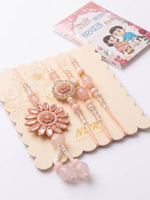 set of 4 beaded family pack thread rakhi with roli chawal chandan mishri 4