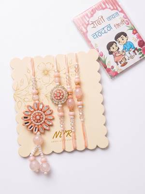 set of 4 beaded family pack thread rakhi with roli chawal chandan mishri 5