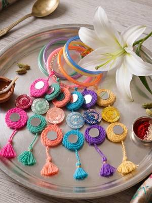 set of 2 bangle style handcrafted bhaiya bhabhi rakhi with roli chawal chandan mishri 2