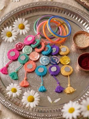 set of 2 bangle style handcrafted bhaiya bhabhi rakhi with roli chawal chandan mishri 4