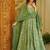 Floral printed muslin square neck green anarkali set