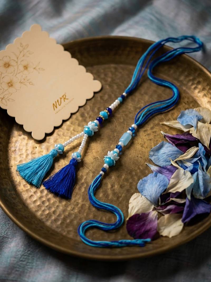 set of 2 traditional bhaiya bhabhi rakhi with roli chawal chandan mishri