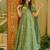 Floral printed muslin square neck green anarkali set