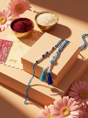 set of 2 traditional bhaiya bhabhi rakhi with roli chawal chandan mishri 2