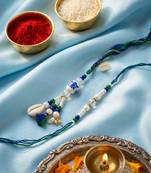 set of 2 traditional bhaiya bhabhi rakhi with roli chawal chandan mishri