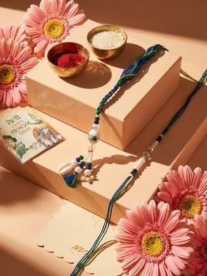 set of 2 traditional bhaiya bhabhi rakhi with roli chawal chandan mishri 2