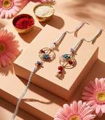 set of 2 artificial stones bhaiya bhabhi rakhi with roli chawal chandan mishri