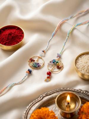 set of 2 artificial stones bhaiya bhabhi rakhi with roli chawal chandan mishri 3