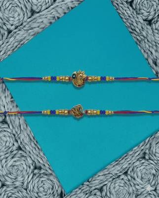 set of 2 peacock design thread rakhi with roli chawal chandan mishri 1