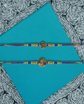 set of 2 peacock design thread rakhi with roli chawal chandan mishri 2