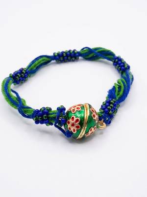 magnetic opening blue meenakari work thread rakhi with roli chawal chandan mishri 3