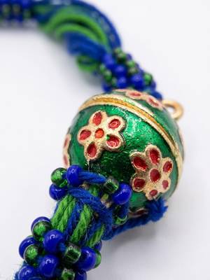 magnetic opening blue meenakari work thread rakhi with roli chawal chandan mishri 5