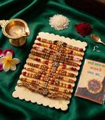 set of 10 multicolor designer thread rakhi with roli chawal chandan mishri