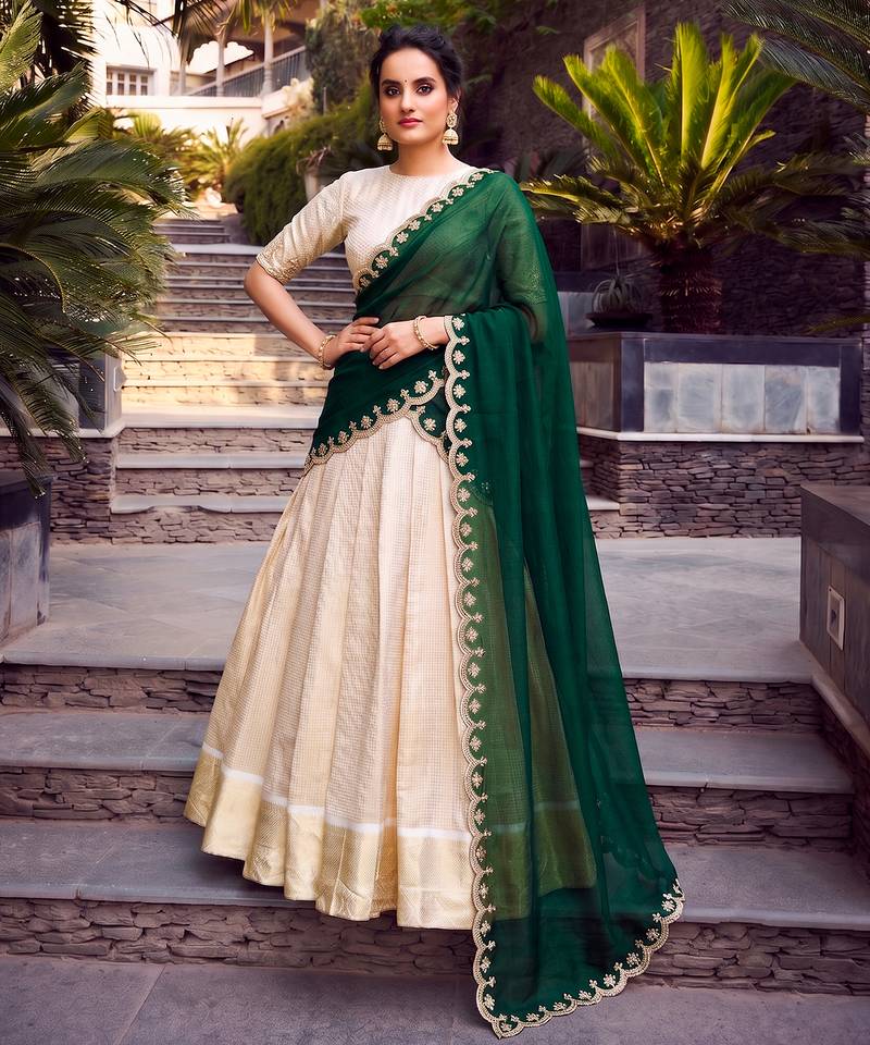 Women Ethnic Wear Jacquard Zari Weaving Lehenga Choli Set with Heavy Dupatta