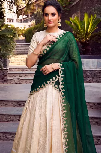 Women Ethnic Wear Jacquard Zari Weaving Lehenga Choli Set with Heavy Dupatta