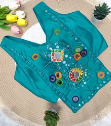 Teal blue navratri rayon silk blend mirror work blouse
