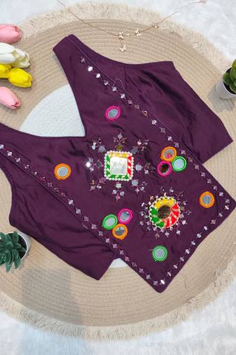 Wine navratri rayon silk blend mirror work blouse