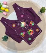 Wine navratri rayon silk blend mirror work blouse