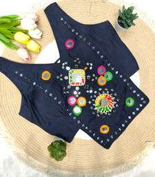 Navy blue navratri rayon silk blend mirror work blouse