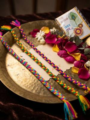 set of 3 multicolor thread rakhi with roli chawal chandan mishri 3