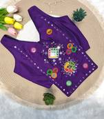 Purple navratri rayon silk blend mirror work blouse
