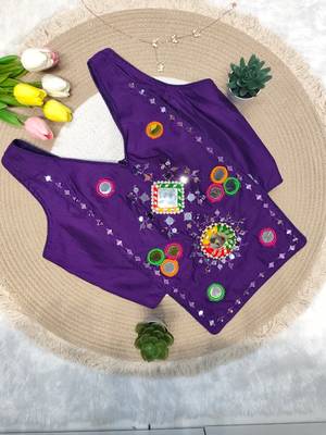 Purple navratri rayon silk blend mirror work blouse 2