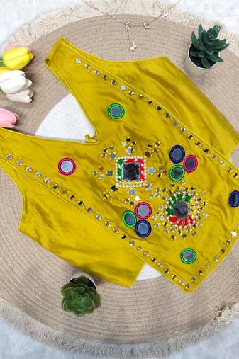 Yellow navratri rayon silk blend mirror work blouse