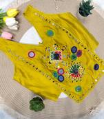 Yellow navratri rayon silk blend mirror work blouse