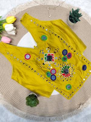 Yellow navratri rayon silk blend mirror work blouse 2