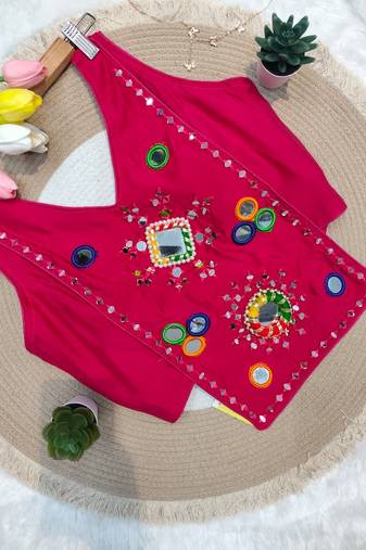 Rani pink navratri rayon silk blend mirror work blouse