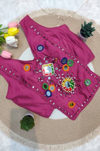 Dusty rose navratri rayon silk blend mirror work blouse