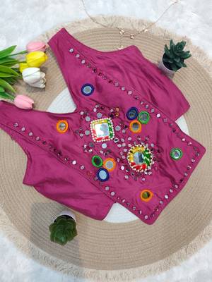 Dusty rose navratri rayon silk blend mirror work blouse 2