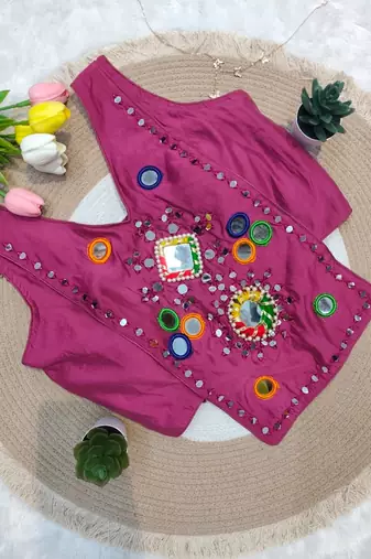 Dusty rose navratri rayon silk blend mirror work blouse