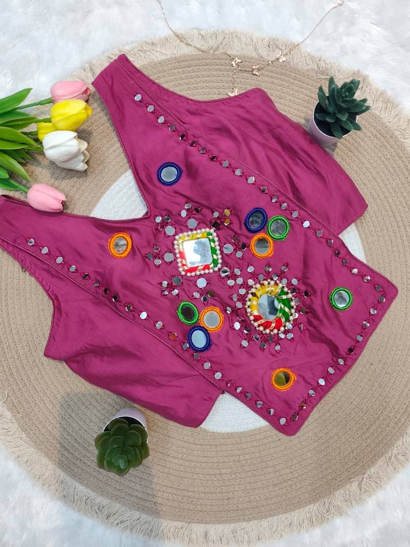 Dusty rose navratri rayon silk blend mirror work blouse