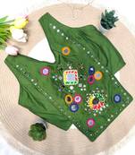 Green navratri rayon silk blend mirror work blouse