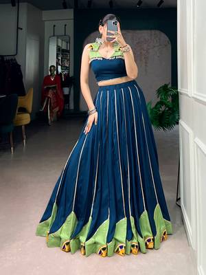 Traditional Gamthi Work Rayon Free size Lehenga Choli for Women 4